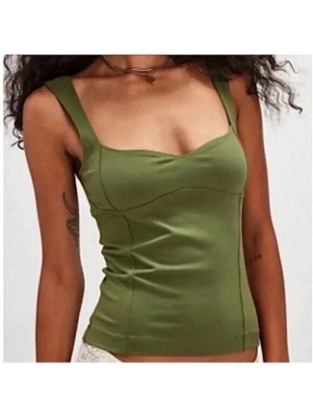 Intimately Free People NEW Somewhere Sometime Cami Tank Evergreen Green Medium - Picture 2 of 9